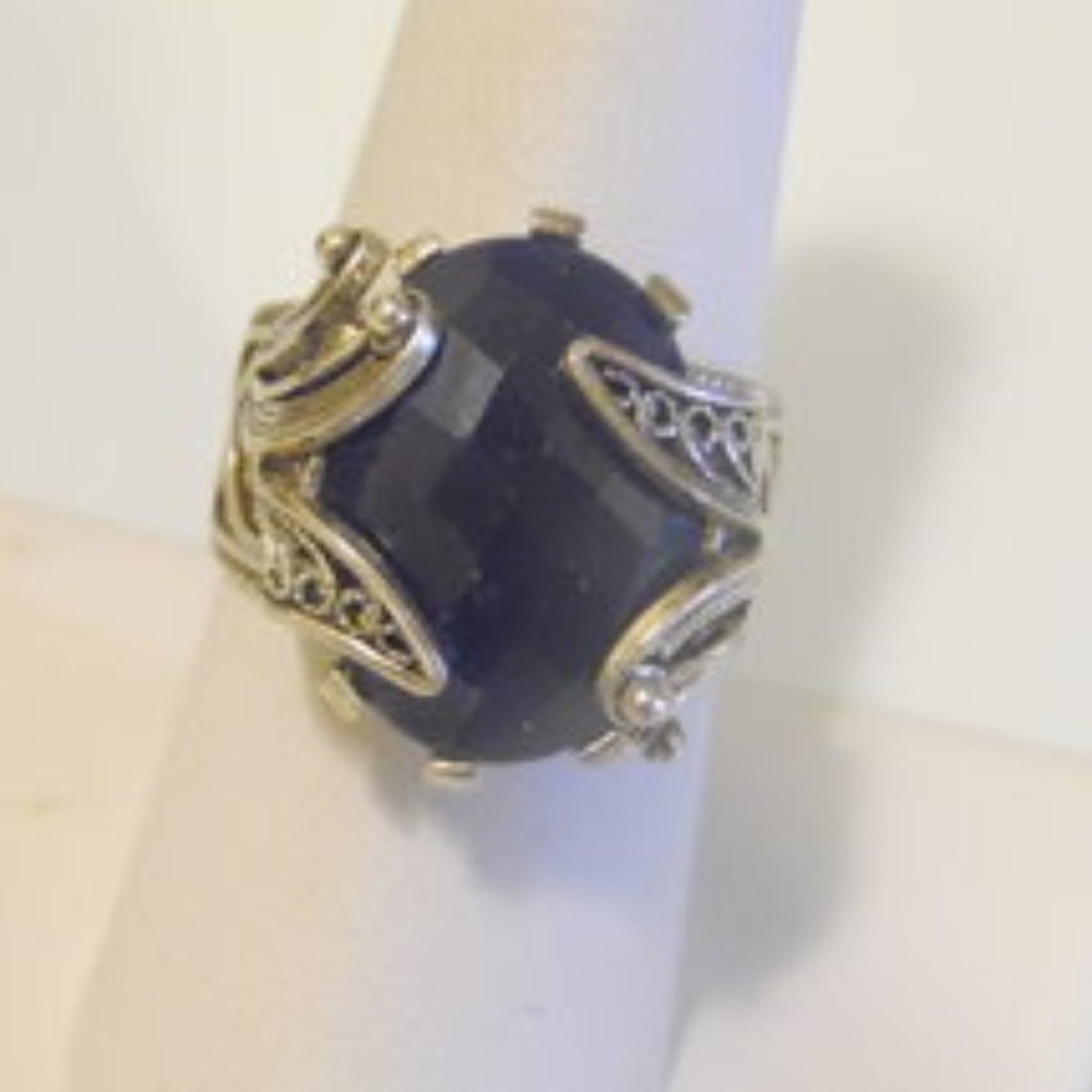 Ottoman Silver Collection Black Spinel Floral Ring Size 9